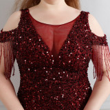 Spring and Summer Long Sequin Plus-Size Formal Party Evening Dress