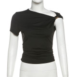 Spring Summer Women's Solid Color Sexy Slash Shoulder Slim Short Crop Top