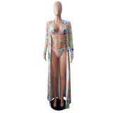 Women's Summer Three-Piece Sexy Floral Print Bikini Swimsuit