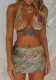 Summer Sexy V-Neck Butterfly Hollow Halter Neck Women's Skirt Set