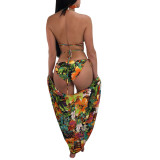 Women's Summer Three-Piece Sexy Floral Print Bikini Swimsuit