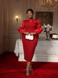 Flower Long Sleeve Elegant Cocktail & Formal Party Bodycon Dress