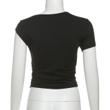 Spring Summer Women's Solid Color Sexy Slash Shoulder Slim Short Crop Top