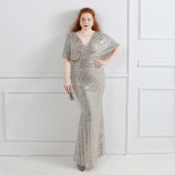 Spring and Summer Plus-Size Long Sequin Formal Party Evening Dress