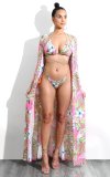 Women's Summer Three-Piece Sexy Floral Print Bikini Swimsuit