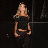 Spring Summer Women's Solid Color Sexy Slash Shoulder Slim Short Crop Top
