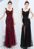 Red Sequin Strap Bride Fishtail Long Summer Formal Party Evening Dress