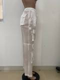 Women's Fashion Sexy See-Through Loose Large Pocket Straight Trousers