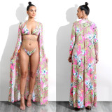 Women's Summer Three-Piece Sexy Floral Print Bikini Swimsuit