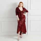Spring and Summer Long Sequin Plus-Size Formal Party Evening Dress