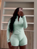 Spring Sports Casual Tight Fitting Long Sleeve Two-Piece Shorts Set