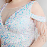 Spring and Summer Long Sequin Plus-Size Formal Party Evening Dress