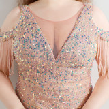 Spring and Summer Long Sequin Plus-Size Formal Party Evening Dress
