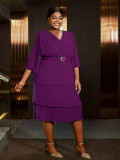 Ruffle Sleeve Formal & Cocktail Party Slim Waist Chiffon Dress