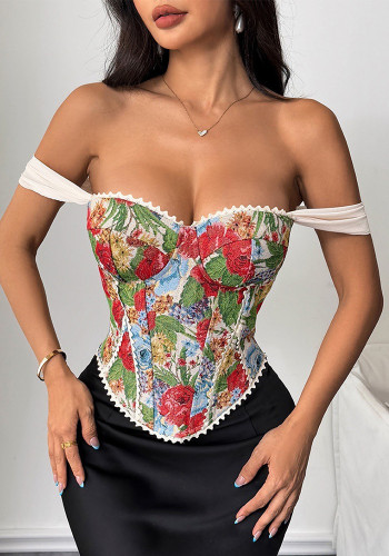 Women's Floral Slim Waist Fishbone Strap Vest