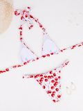 Cherry Print Women's Straps Triangle Two-piece Bikini Swimsuit