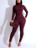 Elegant High-Neck Long Sleeve Tight Slim Jumpsuit