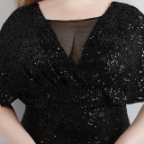 Spring and Summer Plus-Size Long Sequin Formal Party Evening Dress