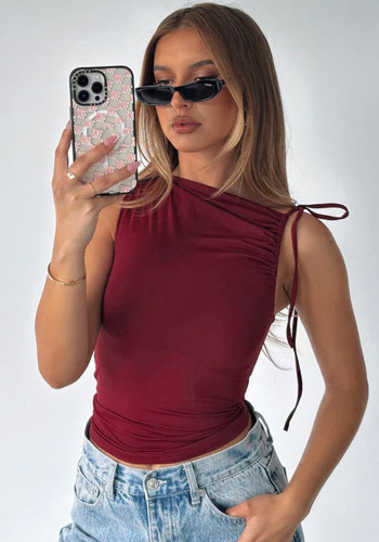 Autumn Women's Fashion Trend Casual Solid Color Lace-Up Vest Top