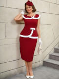 Turndown Collar Contrast Color Elegant Formal & Cocktail Party Dresses
