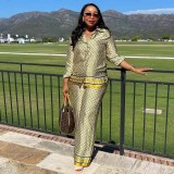 Women's Plus Size African Fashion Loose Contrast Color Printed Shirt & Wide Leg Pants Two-Piece Set