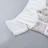 Off Shoulder Lace Patchwork Slim Waist Short Chic Holidays Dress