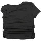 Spring Summer Women's Solid Color Sexy Slash Shoulder Slim Short Crop Top
