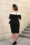 Plus-Size Contrast Off-Shoulder Formal & Cocktail Party Bodycon Dress
