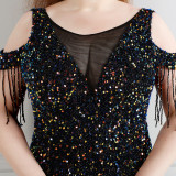 Spring and Summer Long Sequin Plus-Size Formal Party Evening Dress