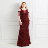 Spring and Summer Long Sequin Plus-Size Formal Party Evening Dress