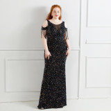 Spring and Summer Long Sequin Plus-Size Formal Party Evening Dress