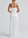 Summer Sexy Slim Slit Straps Satin Long Dress