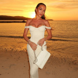 Spring Summer Women's Solid Color Slim Off Shoulder Two-Piece Slim Waist Strap Skirt Set