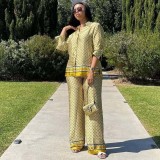 Women's Plus Size African Fashion Loose Contrast Color Printed Shirt & Wide Leg Pants Two-Piece Set