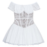 Off Shoulder Lace Patchwork Slim Waist Short Chic Holidays Dress