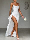 Summer Sexy Slim Slit Straps Satin Long Dress