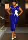 Plus-Size Contrast Flower Ruffle Sleeve Elegant Chic Formal Party Dress