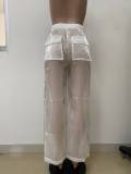 Women's Fashion Sexy See-Through Loose Large Pocket Straight Trousers