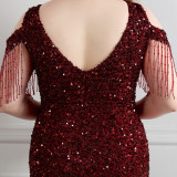 Spring and Summer Long Sequin Plus-Size Formal Party Evening Dress