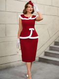 Turndown Collar Contrast Color Elegant Formal & Cocktail Party Dresses