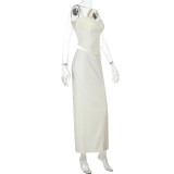 Spring Summer Women's Solid Color Slim Off Shoulder Two-Piece Slim Waist Strap Skirt Set