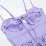 Summer Sexy Low Back Tie Holidays Pleated Strap Long Dress