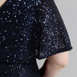 Spring and Summer Plus-Size Long Sequin Formal Party Evening Dress