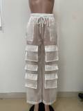 Women's Fashion Sexy See-Through Loose Large Pocket Straight Trousers