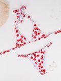 Cherry Print Women's Straps Triangle Two-piece Bikini Swimsuit