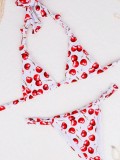 Cherry Print Women's Straps Triangle Two-piece Bikini Swimsuit