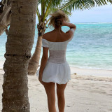 Off Shoulder Lace Patchwork Slim Waist Short Chic Holidays Dress