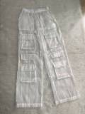 Women's Fashion Sexy See-Through Loose Large Pocket Straight Trousers