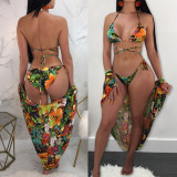 Women's Summer Three-Piece Sexy Floral Print Bikini Swimsuit