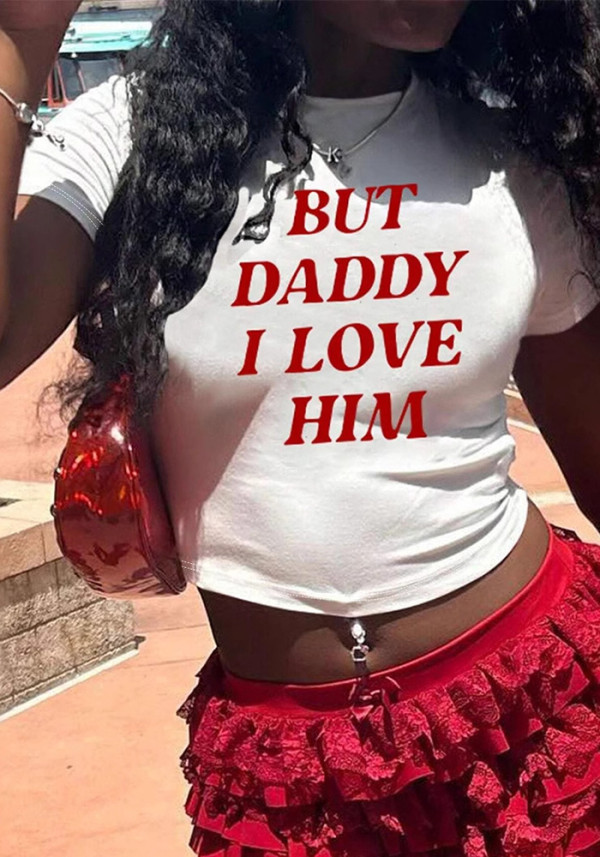 Women Summer Street Letter Print Sexy Crop Short Sleeve T-shirt
